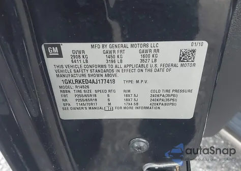 2010 GMC Acadia Sl z USA, uszkodzony, nr VIN 1GKLRKED4AJ177418
